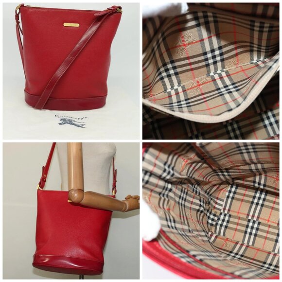 Burberrys Shoulder Bag Leather Red Gold - Picture 14 of 14